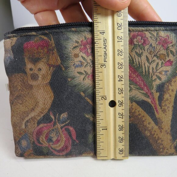 Vintage Animal Jungle Zippered Bag, padded, lined, mini purse, cosmetic Monkey - Picture 10 of 11